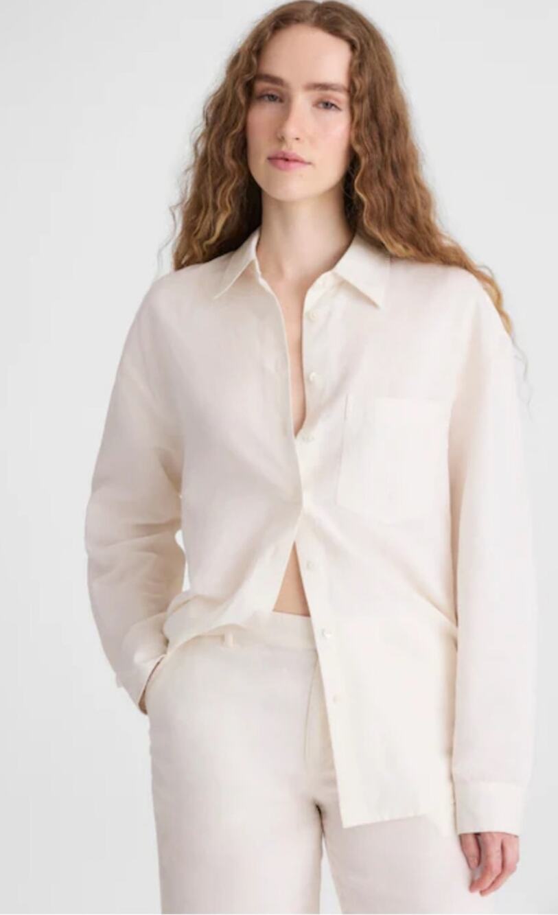 Madewell Easy Shirt Linen XS NWT Cream White Minimalist Coastal Top Button OA396